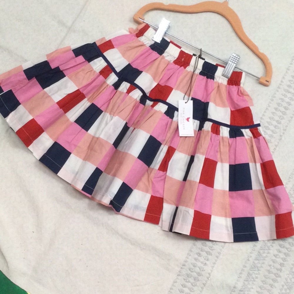 NWT Pink Chicken Maribelle Skirt in Navy Red Check